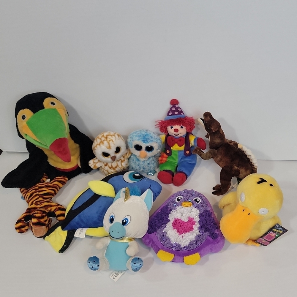 Bundle Of Different Bright & Colorful Stuffed Toys Animals Collection Good Deal